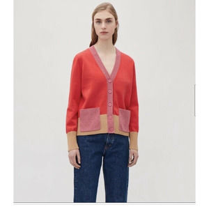 COS Coral and Pink Colorblock V-Neck Cardigan